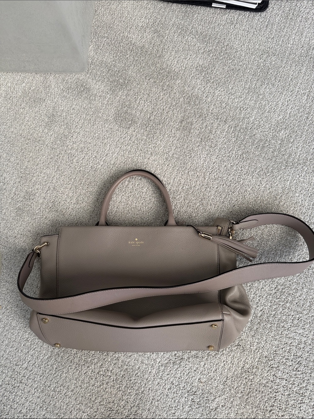 kate spade taupe gray Leather Satchel with Shoulder Strap